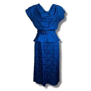 Vintage Floral Peplum Belted Dress